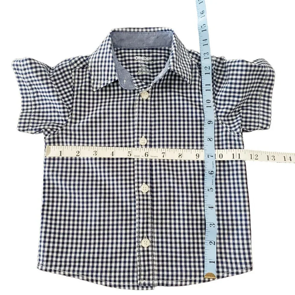 OshKosh Boys 18M Blue Gingham Button Up Shirt Short Sleeve